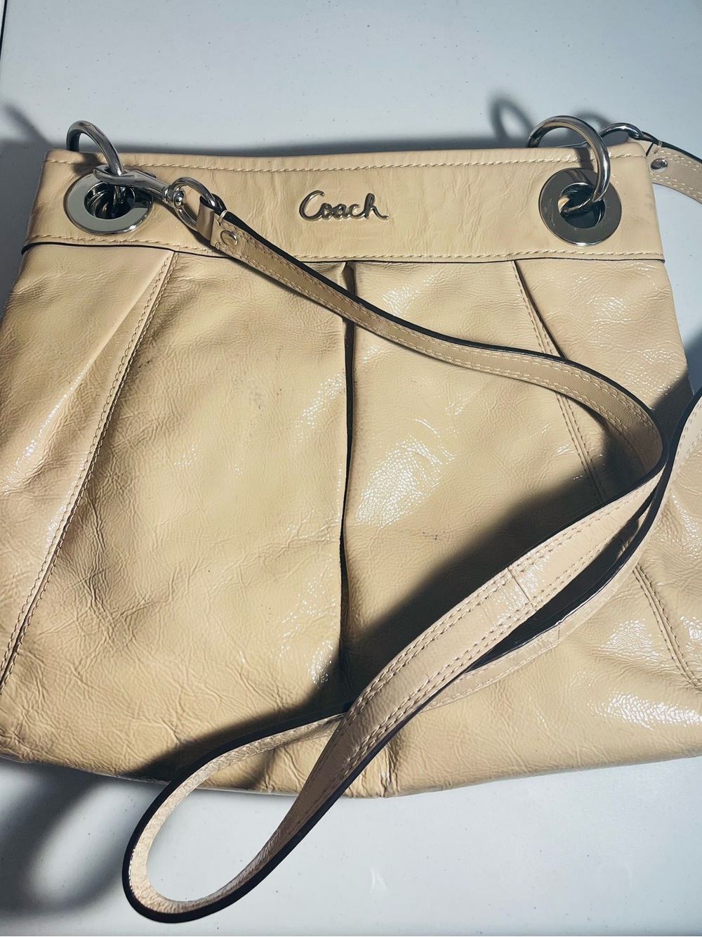 Coach Small Pleated Shoulder Bag in Beige -Visible Wear